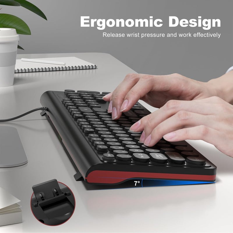 Atelus USB Wired Keyboard with Backlit 7-Colors, Full Size Keyboard with Retro Keycaps, Numeric Keypad and Media Hotkey for Computer Desktop PC Laptop and Windows 7 8 10 11 - Image 4